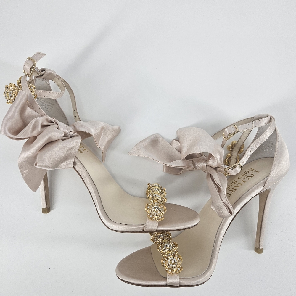 Bella Belle Blush Pink Mariee Wedding/Evening Pink Heels Shoes With Bows - Picture 10 of 15